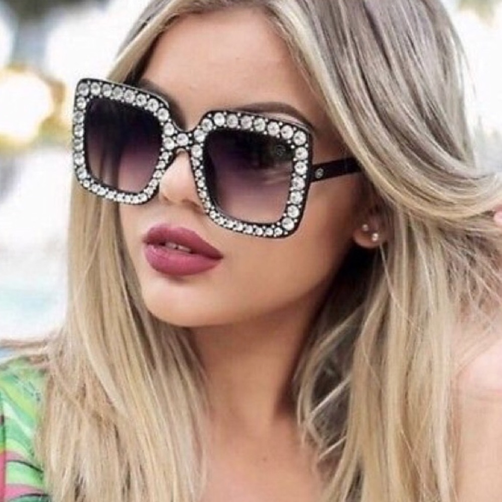Oversized Rhinestone Black Sunnies!! - Picture 3 of 7